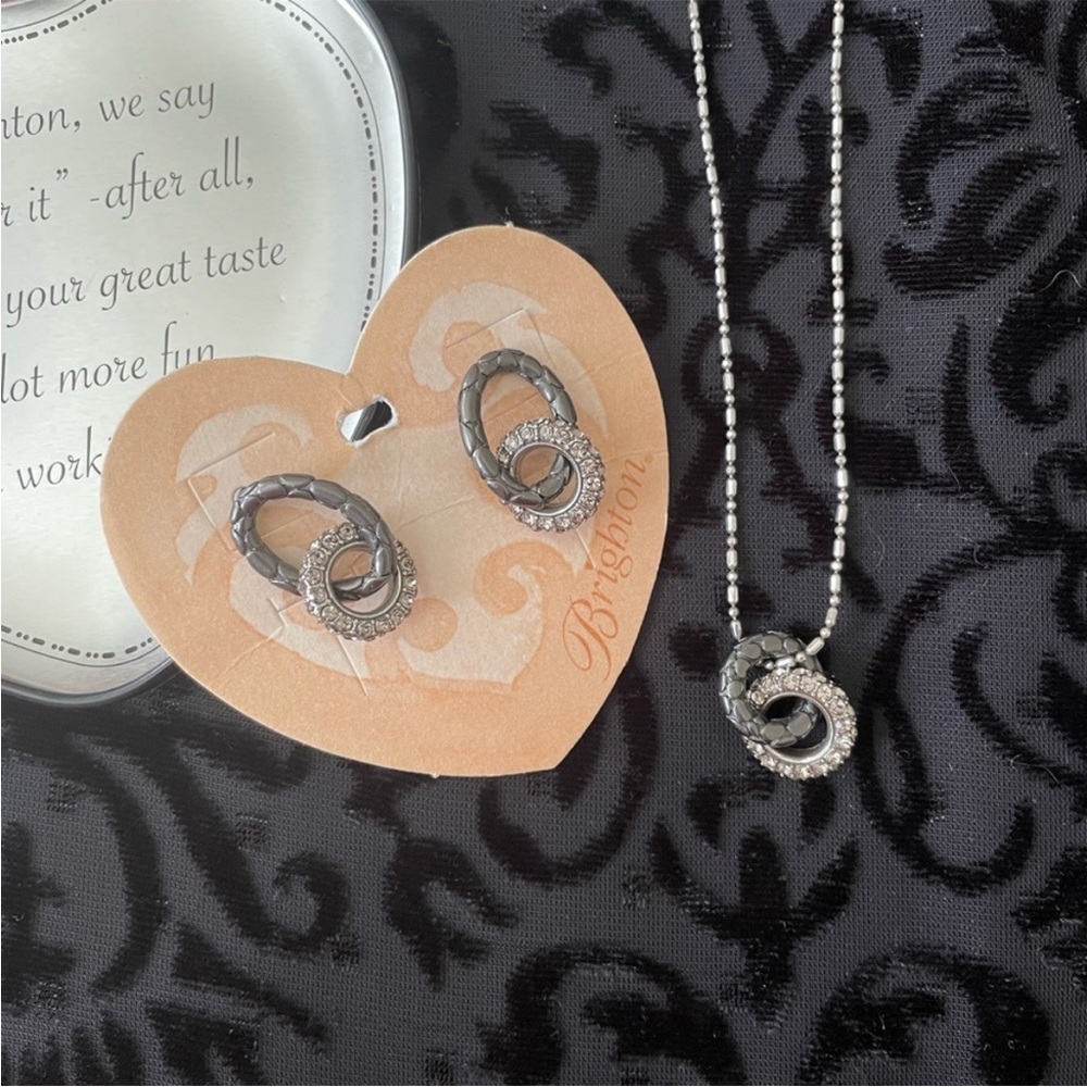 Vintage Brighton Pebble Pave Swarovski Crystal Gunmetal Necklace/Earring Set